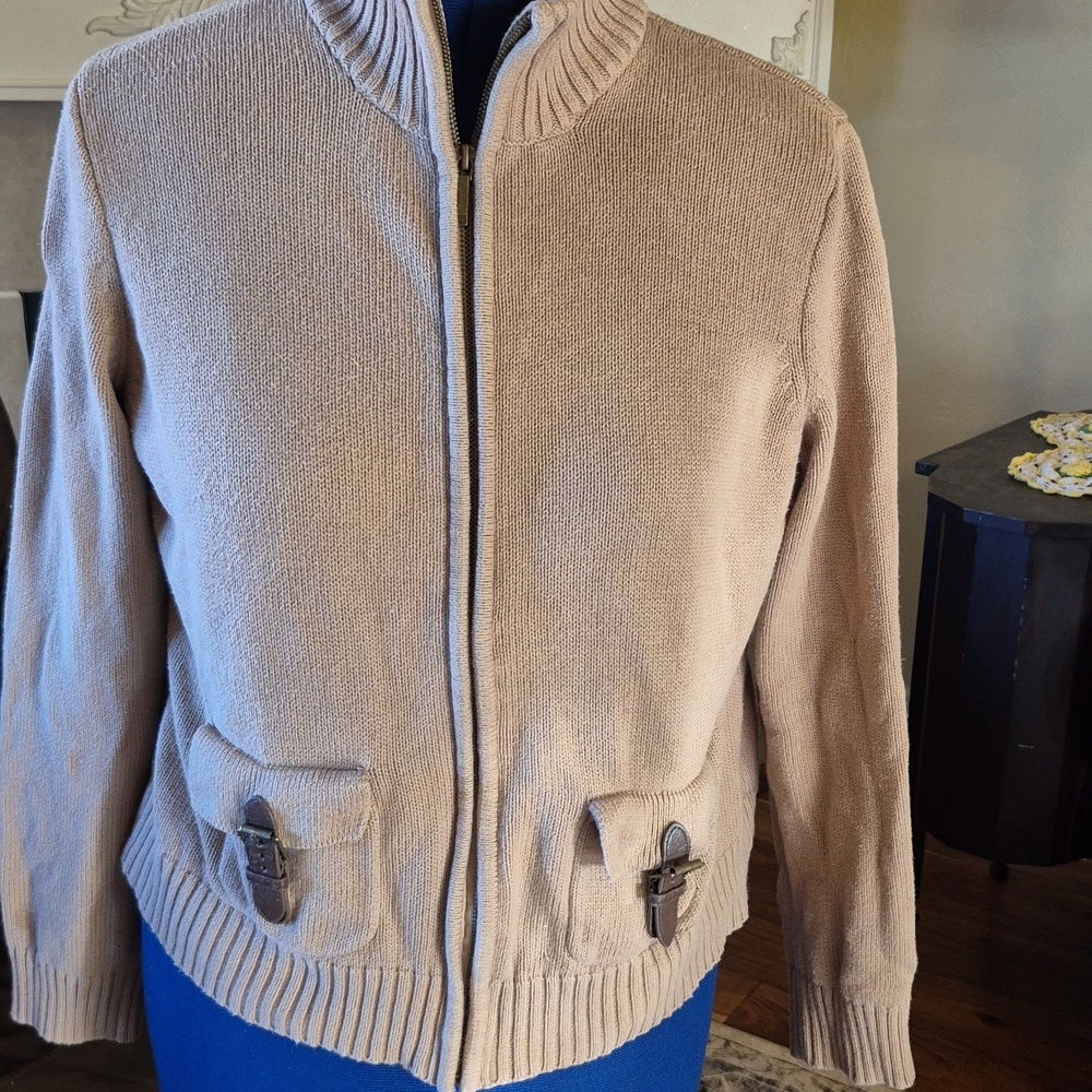 Chaps: womens PXL Camel Full Zip Turtleneck Cardigan,equestrian Preppy. (#2017A)